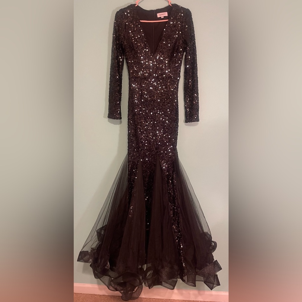 Glamorous Long Sleeve Sequin Gown
